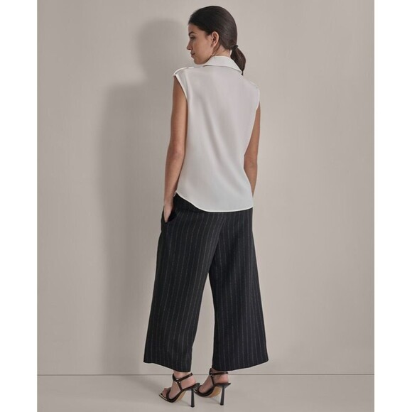 DKNY Women's Extended-Shoulder Camp Buttoned epaulets Blouse Top Ivory PXL - Picture 4 of 8